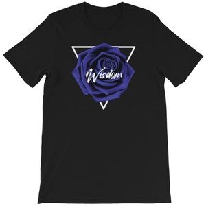 T-shirt with the word wisdom with a royal bluerose